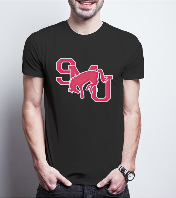 SMU Mustangs Red Logo With Jumping Mustang T-Shirt