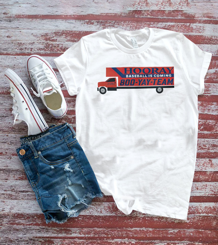 HOORAY Baseball Is Coming 800-YAY-TEAM 27 Years In Business T-Shirt