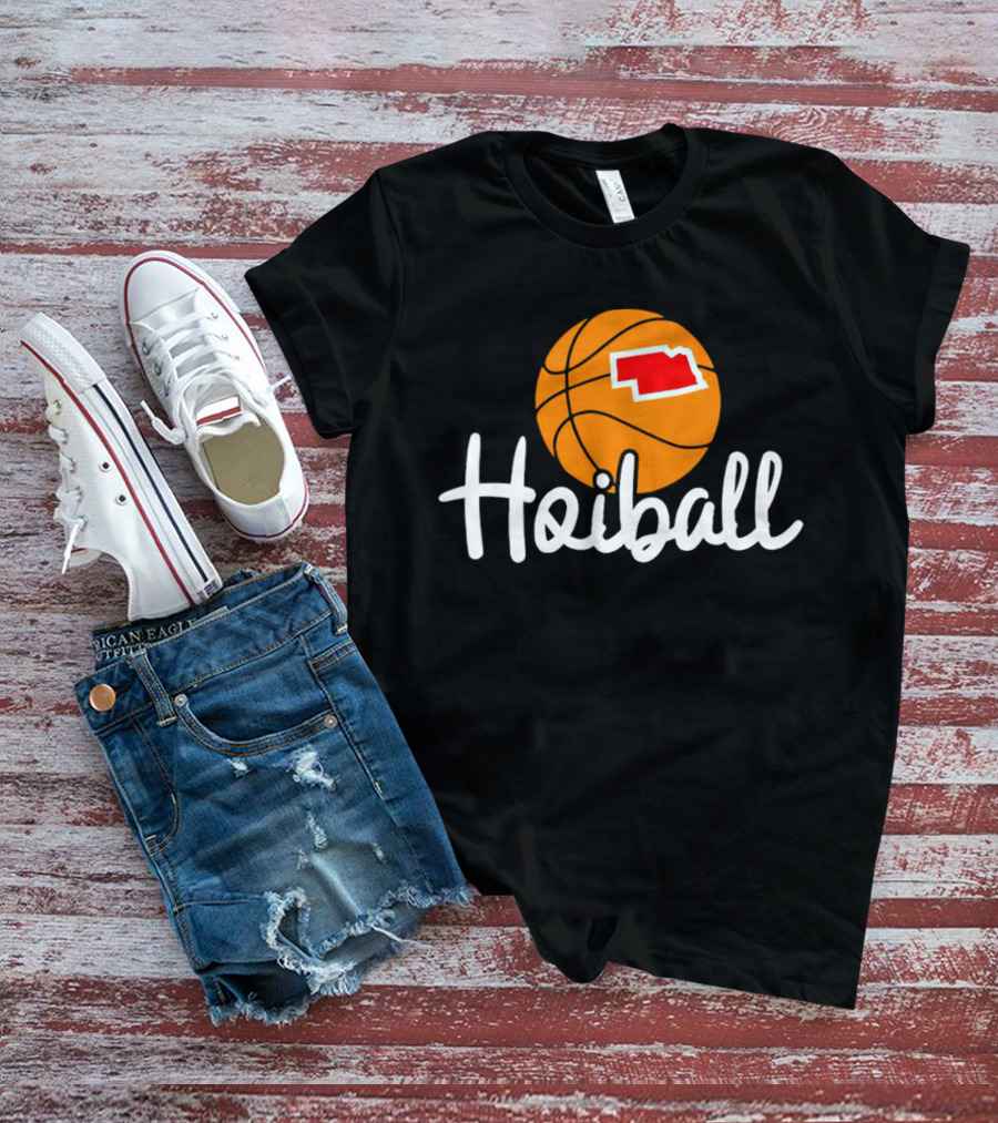 Nebraska Hoiball Basketball Icon With State Outline T-Shirt