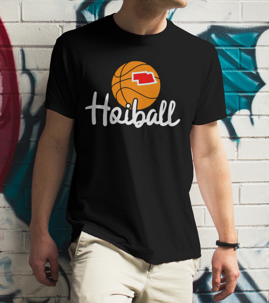 Nebraska Hoiball Basketball Icon With State Outline T-Shirt