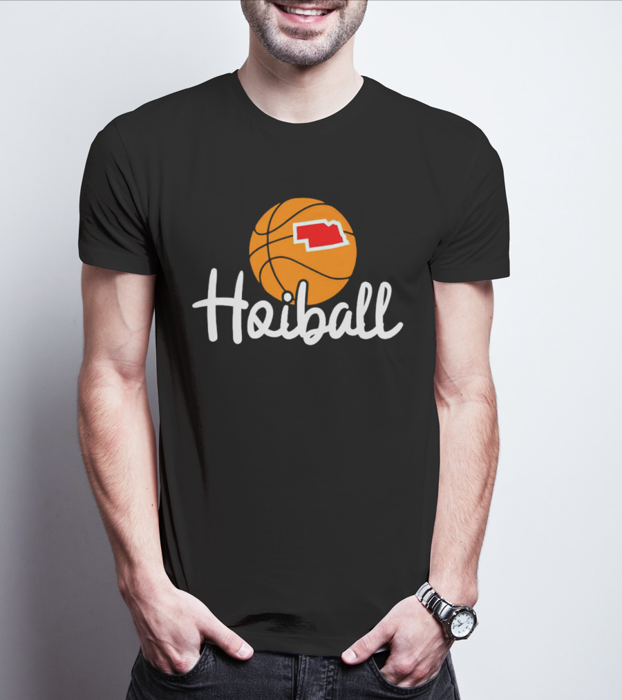 Nebraska Hoiball Basketball Icon With State Outline T-Shirt
