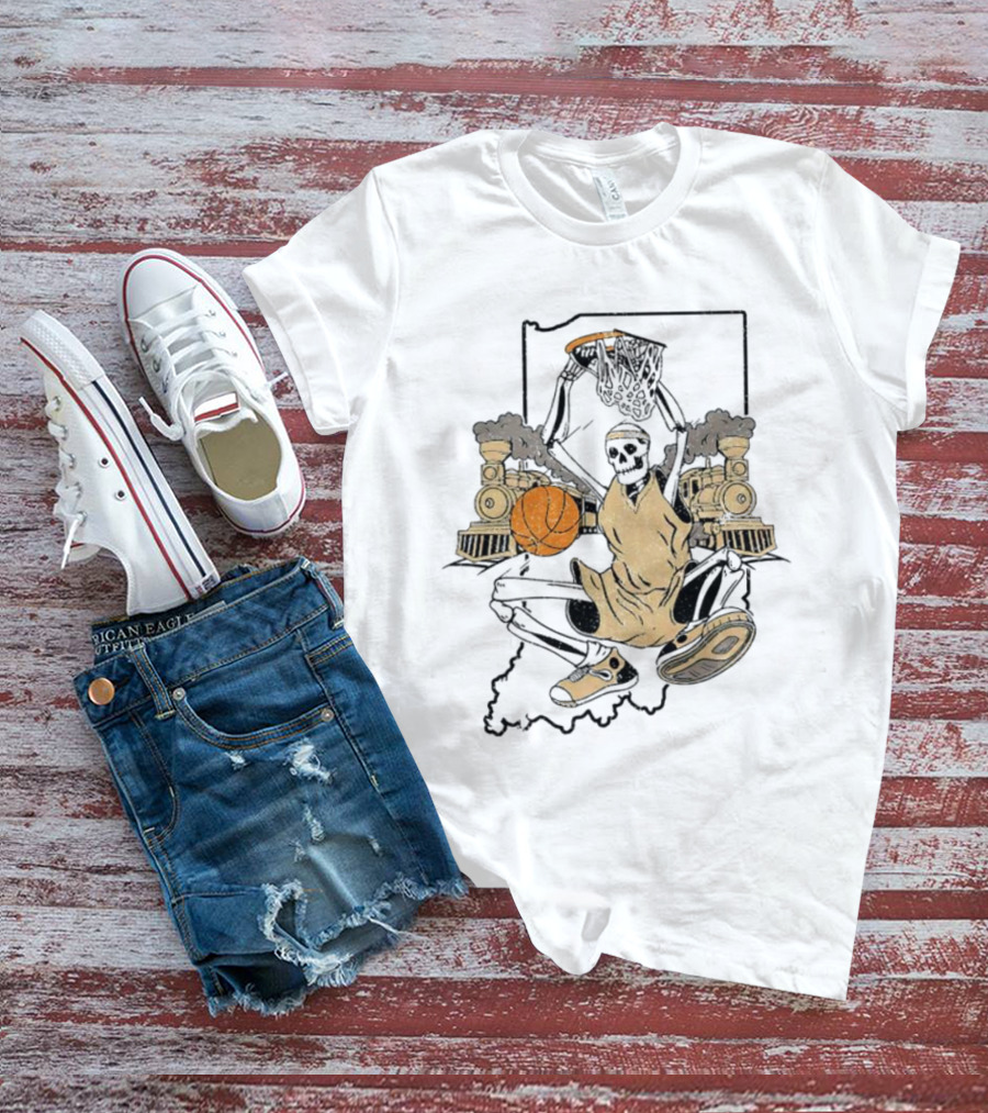 Purdue Boilermakers Basketball Skeleton Dunking Locomotive Indiana T-Shirt
