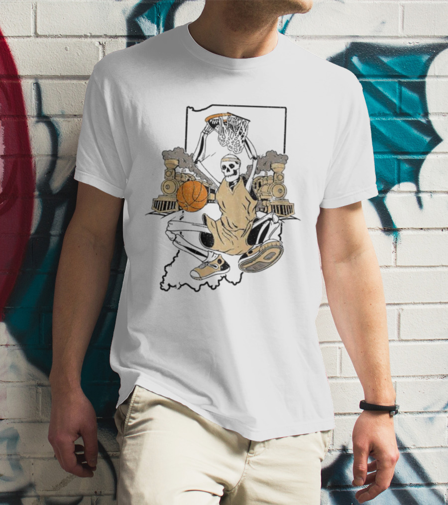 Purdue Boilermakers Basketball Skeleton Dunking Locomotive Indiana T-Shirt
