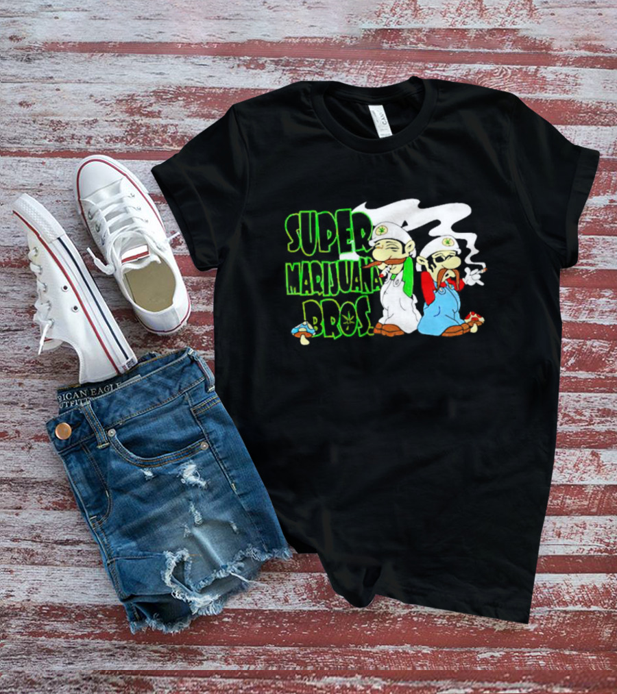 Super Marijuana Bros Weed Parody With Smoking Characters And Mushrooms T-Shirt