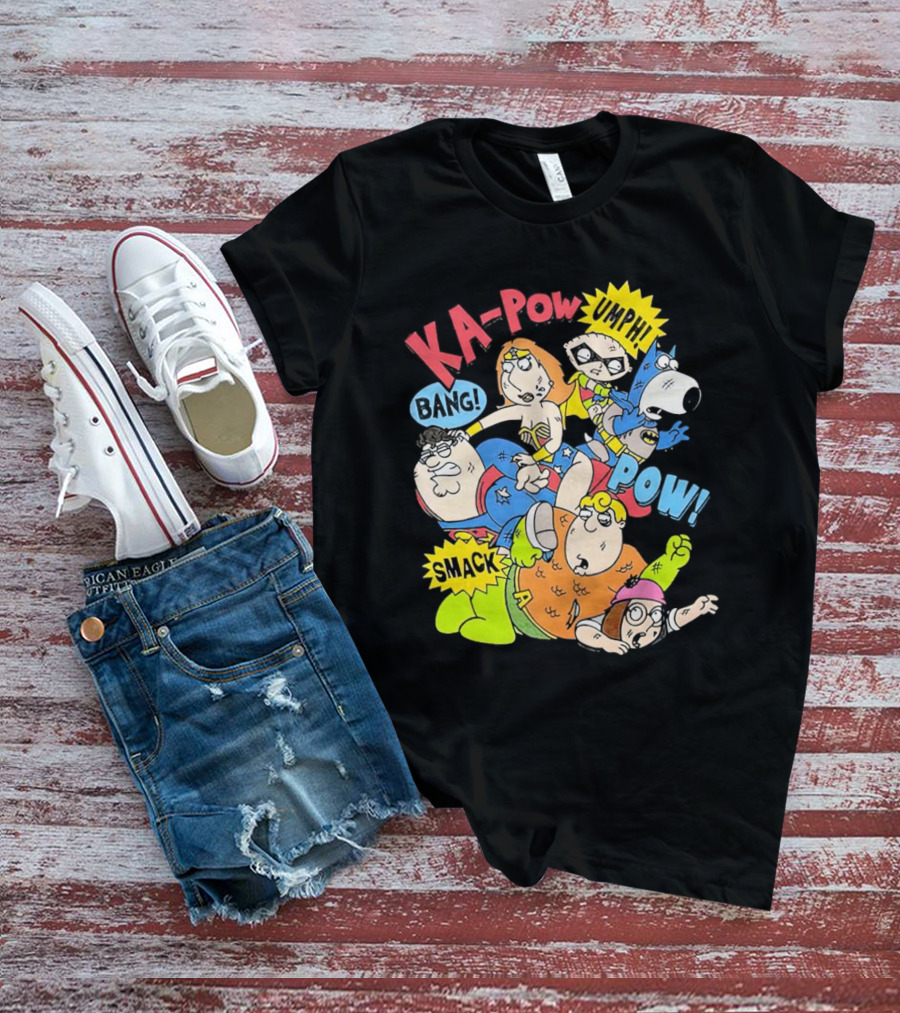 Family Guy Superhero Stewie Brian Peter Lois Chris Meg Ka-Pow Bam Pow Smack Bang T-Shirt