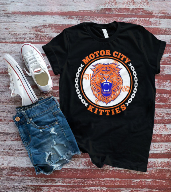 Motor City Kitties Baseball MLB Detroit Tigers Lion Chain Emblem T-Shirt