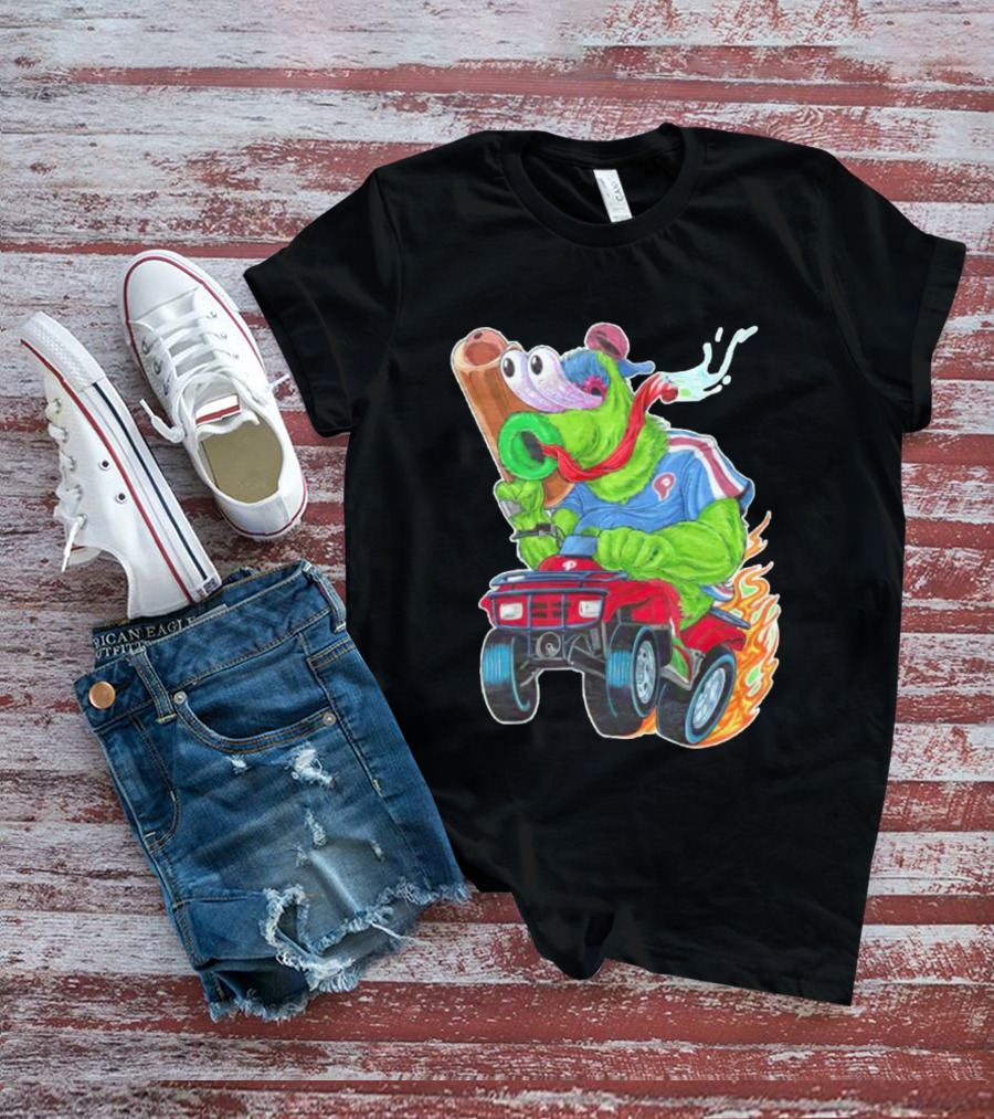Phillie Phanatic Philadelphia Phillies Pheast Mode Mascot With Cannon Riding ATV T-Shirt