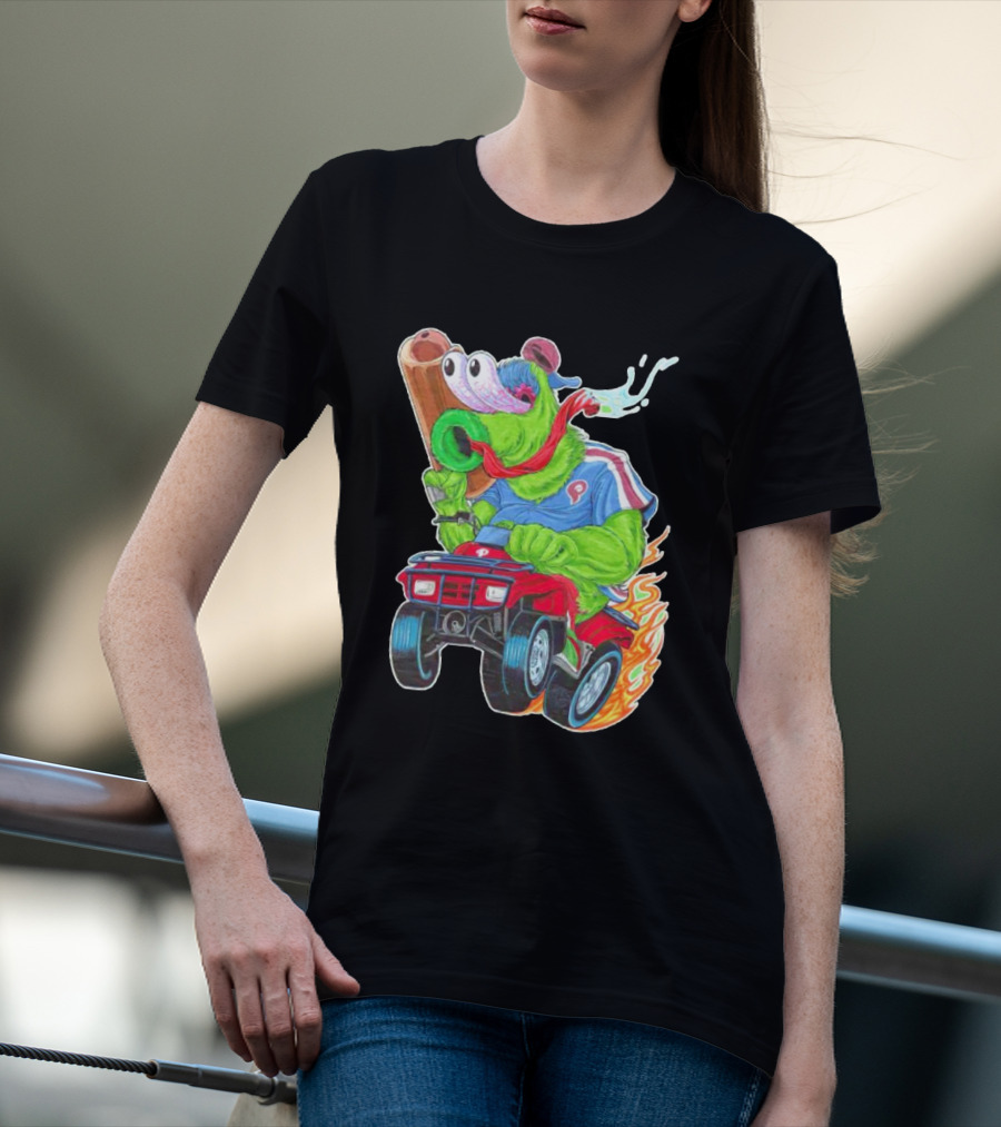 Phillie Phanatic Philadelphia Phillies Pheast Mode Mascot With Cannon Riding ATV T-Shirt