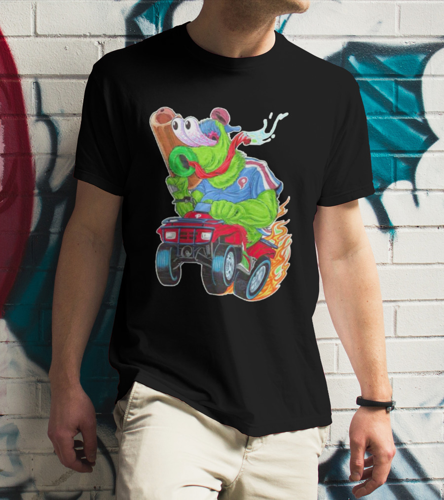 Phillie Phanatic Philadelphia Phillies Pheast Mode Mascot With Cannon Riding ATV T-Shirt