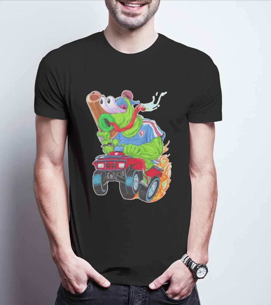 Phillie Phanatic Philadelphia Phillies Pheast Mode Mascot With Cannon Riding ATV T-Shirt