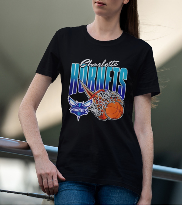 Charlotte Hornets Basketball Fire And Net T-Shirt