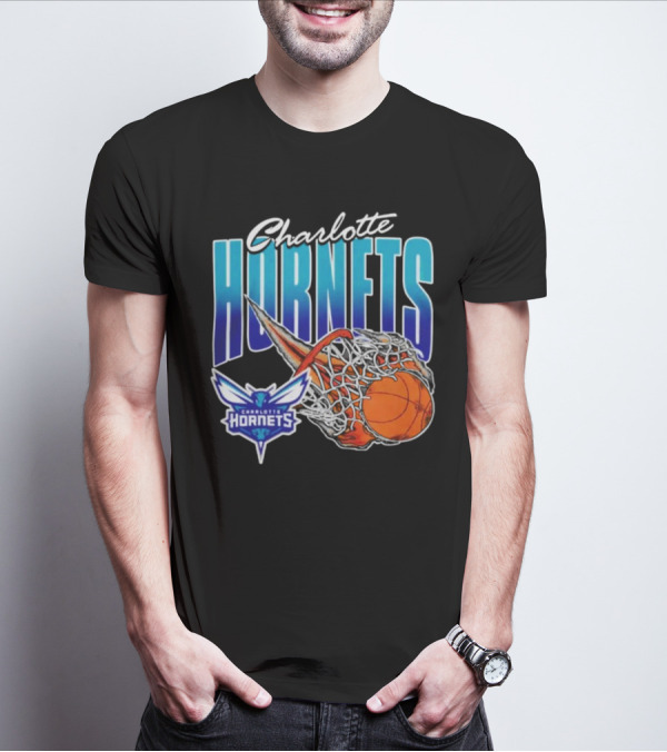 Charlotte Hornets Basketball Fire And Net T-Shirt