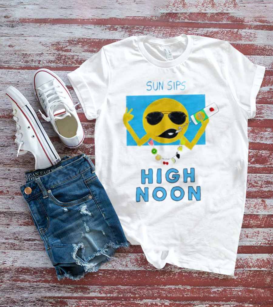 Sun Sips High Noon Emoji With Sunflower Style Glasses And Drink T-Shirt