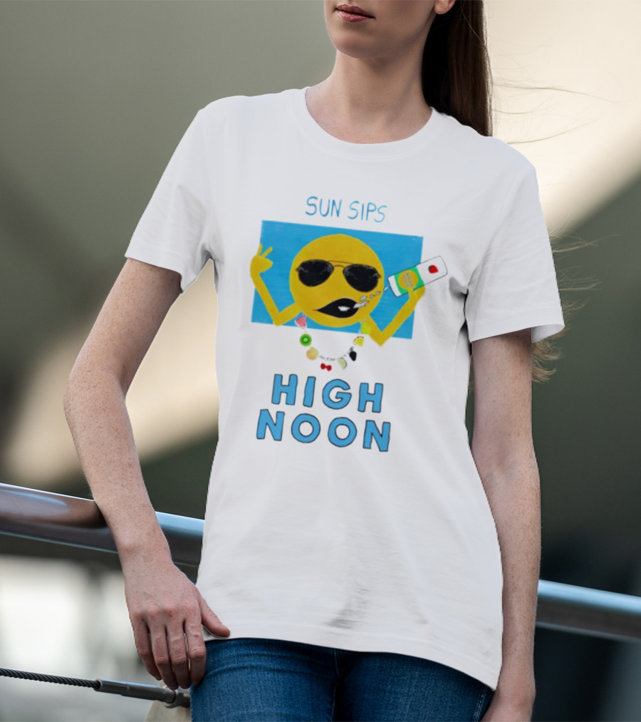 Sun Sips High Noon Emoji With Sunflower Style Glasses And Drink T-Shirt