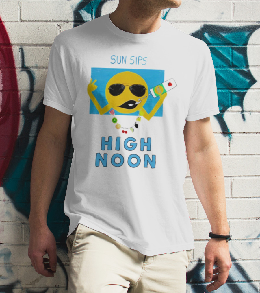 Sun Sips High Noon Emoji With Sunflower Style Glasses And Drink T-Shirt