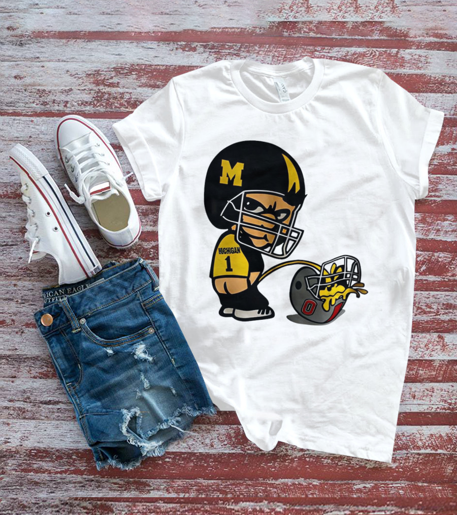 Michigan Wolverines M Football Player Pissing On Ohio State Helmet With O T-Shirt