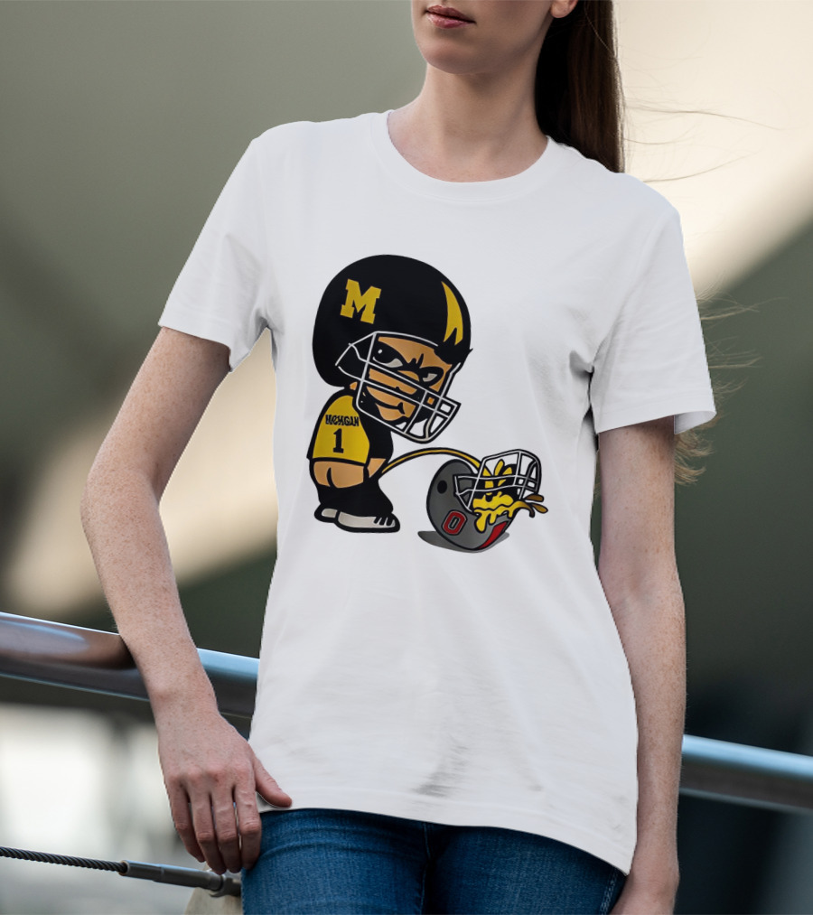 Michigan Wolverines M Football Player Pissing On Ohio State Helmet With O T-Shirt