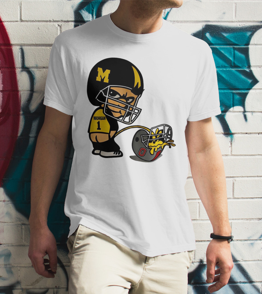 Michigan Wolverines M Football Player Pissing On Ohio State Helmet With O T-Shirt