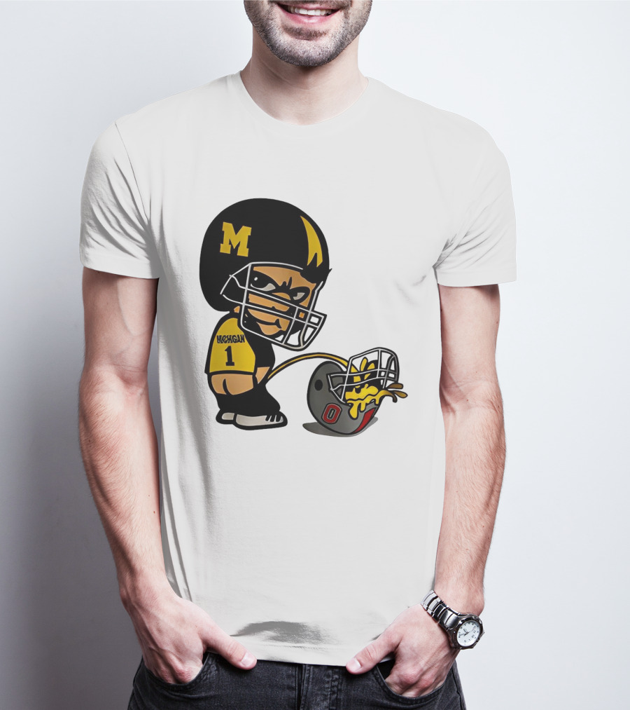 Michigan Wolverines M Football Player Pissing On Ohio State Helmet With O T-Shirt