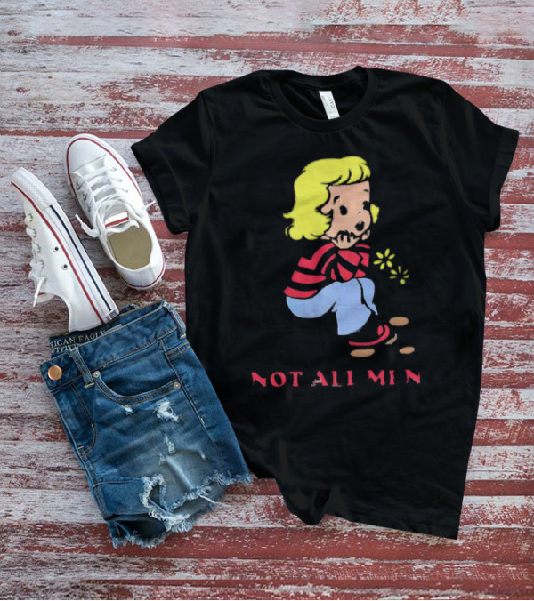 Not All Men But Somehow Always A Man Cartoon Character Sitting On Steps With Flowers T-Shirt