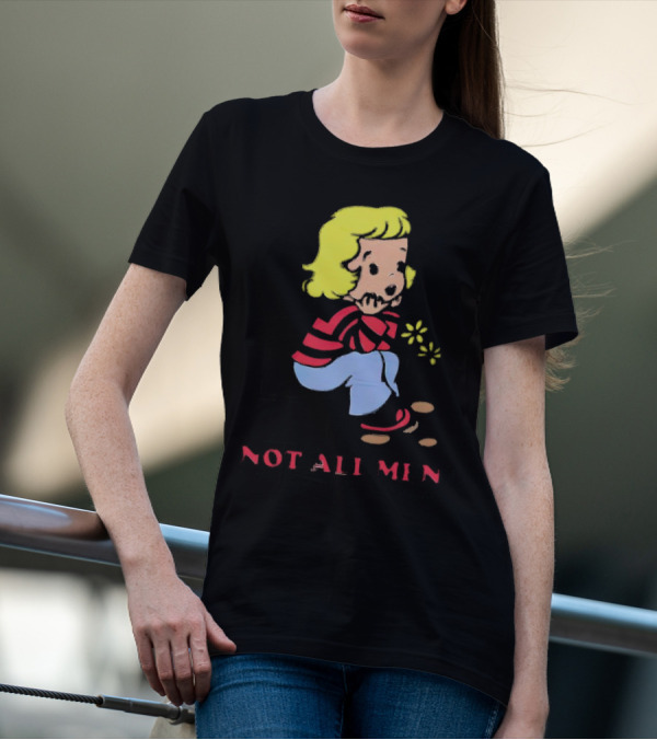 Not All Men But Somehow Always A Man Cartoon Character Sitting On Steps With Flowers T-Shirt