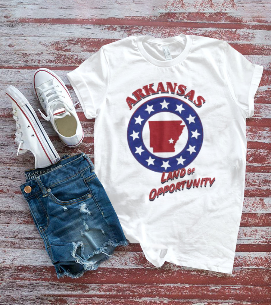 Arkansas Land Of Opportunity Red State Blue Star Circle T-Shirt