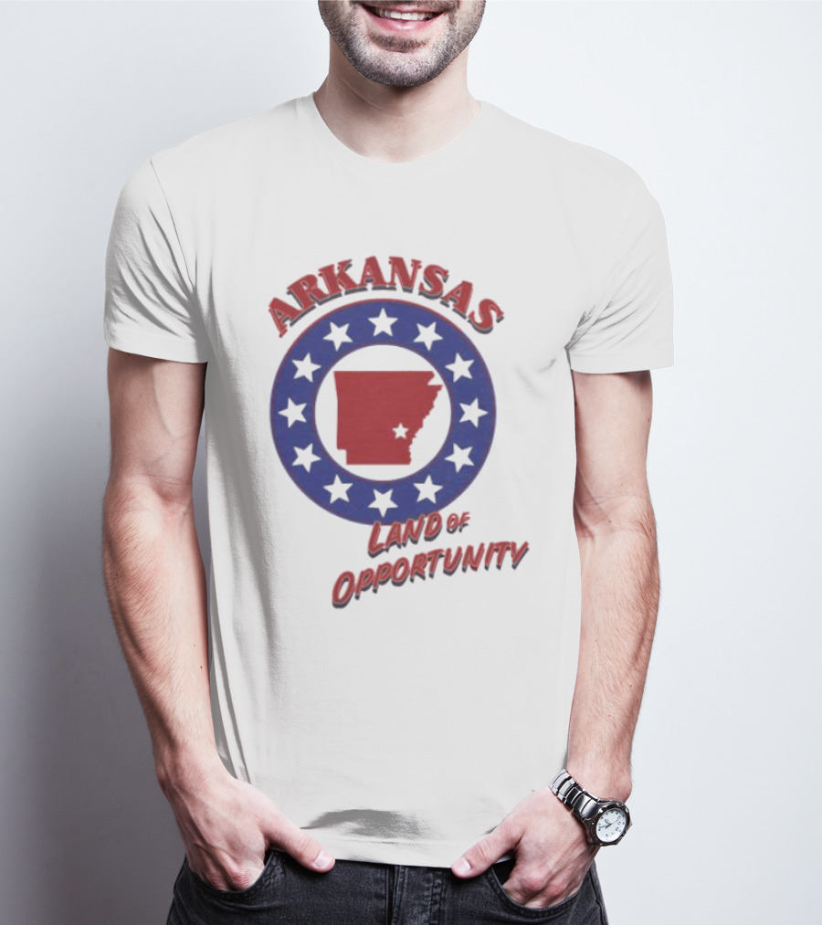 Arkansas Land Of Opportunity Red State Blue Star Circle T-Shirt