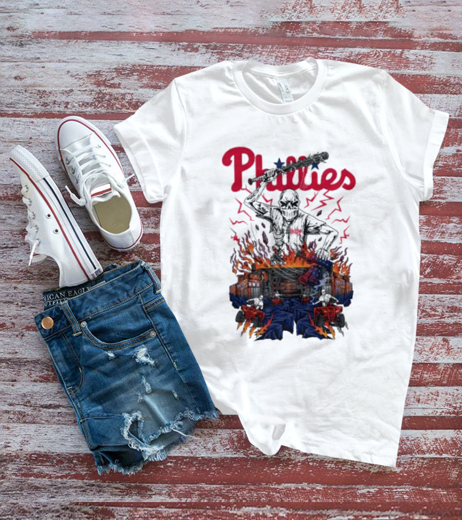 Phillies Ring The Bell Skeleton Flames T-Shirt