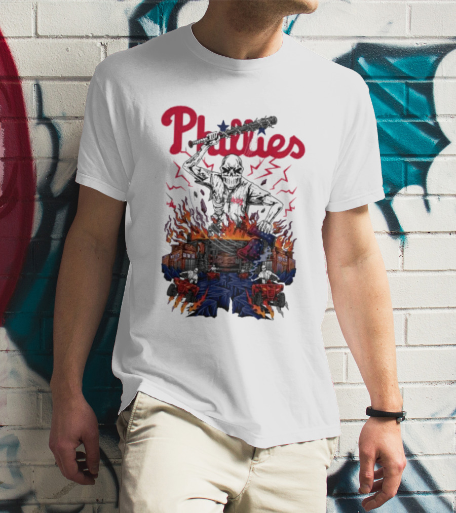 Phillies Ring The Bell Skeleton Flames T-Shirt