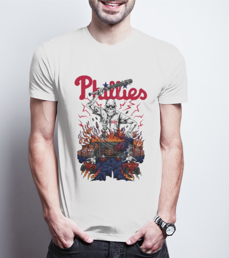 Phillies Ring The Bell Skeleton Flames T-Shirt