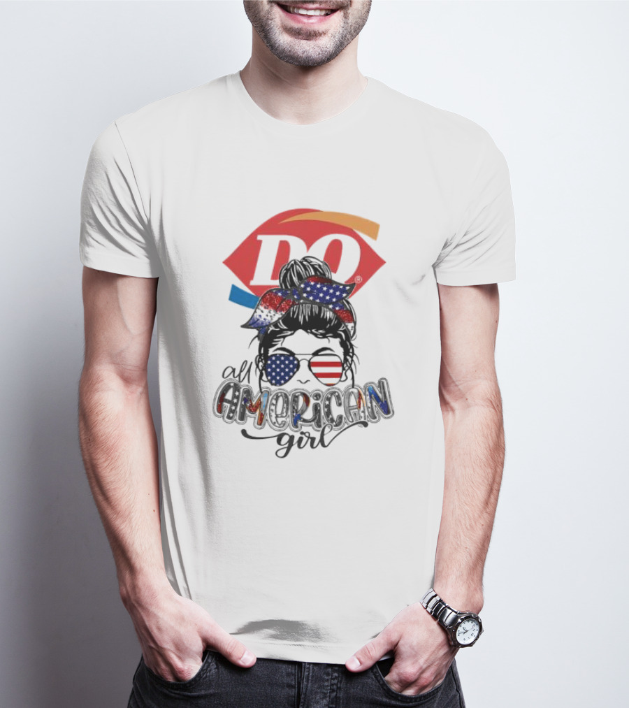 Dairy Queen All American Girl Messy Bun Patriotic髁 T-Shirt