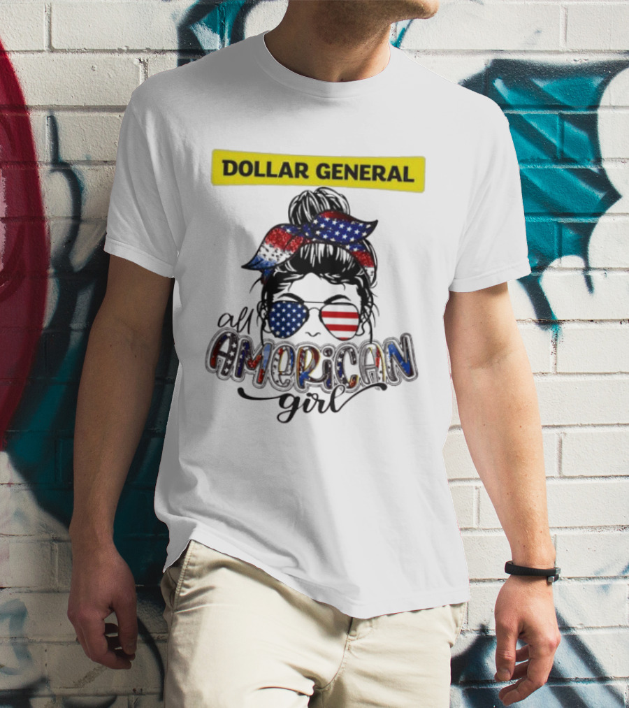Dollar General All American Girl Messy Bun Flag Bandana Sunglasses T-Shirt