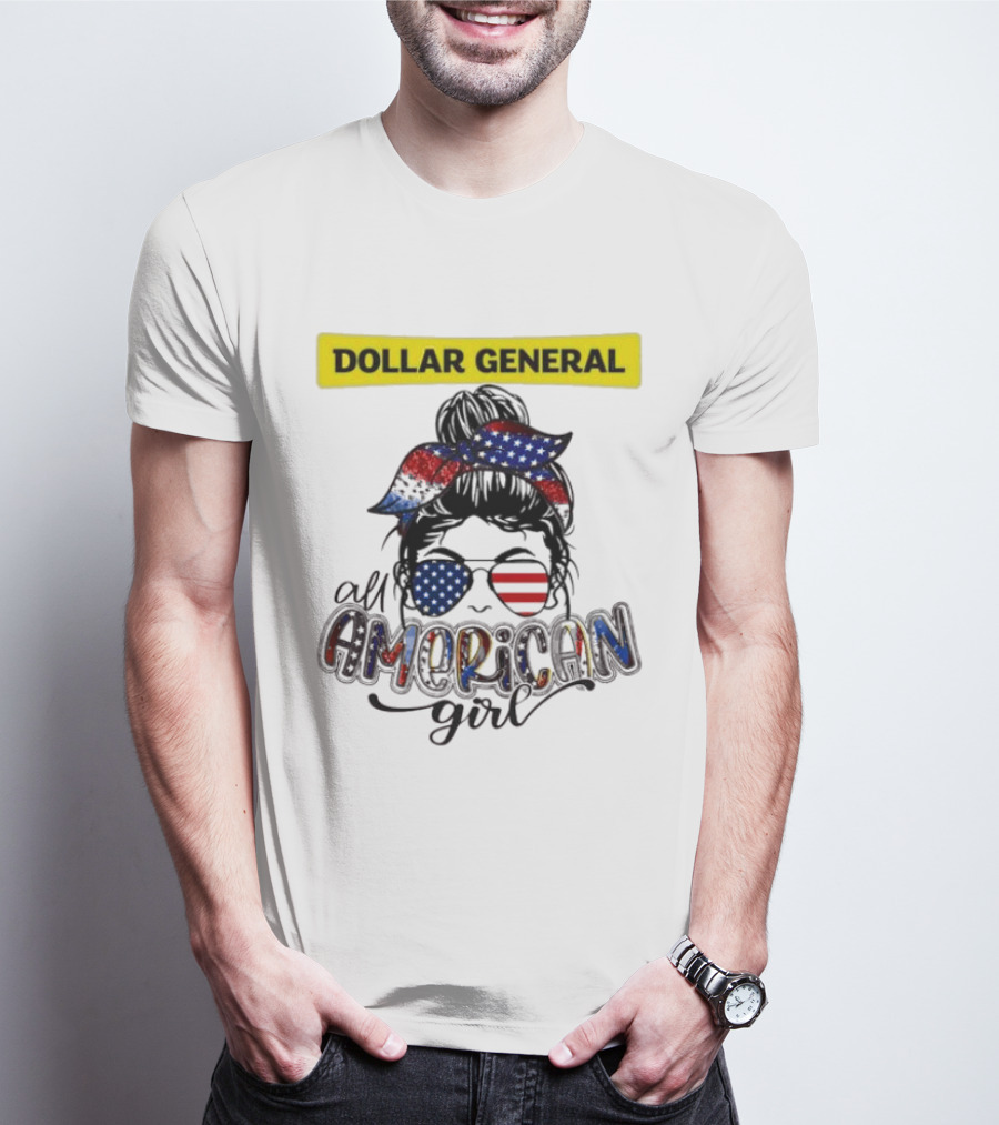Dollar General All American Girl Messy Bun Flag Bandana Sunglasses T-Shirt