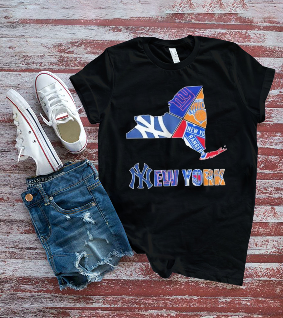 New York Yankees Giants Knicks Rangers Sports Map T-Shirt