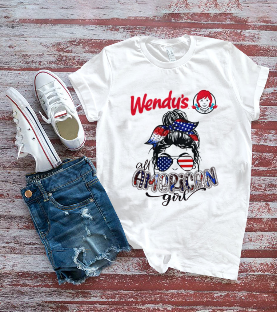 Wendy's All American Girl Messy Bun With Patriotic Sunglasses And Bandana T-Shirt