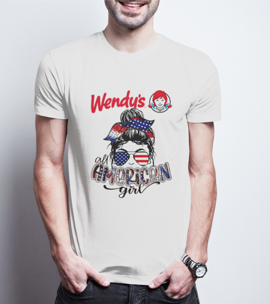 Wendy's All American Girl Messy Bun With Patriotic Sunglasses And Bandana T-Shirt
