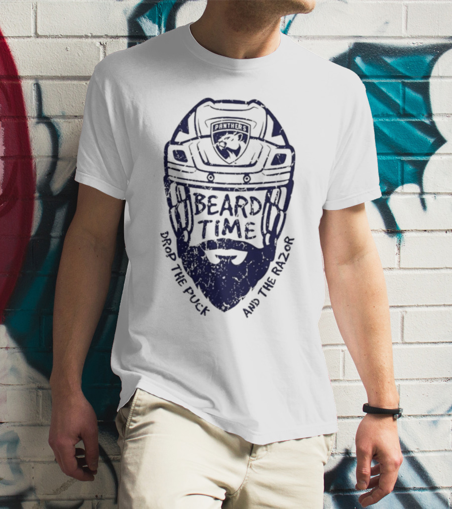 Florida Panthers Beard Time Drop The Puck And The Razor Hockey T-Shirt