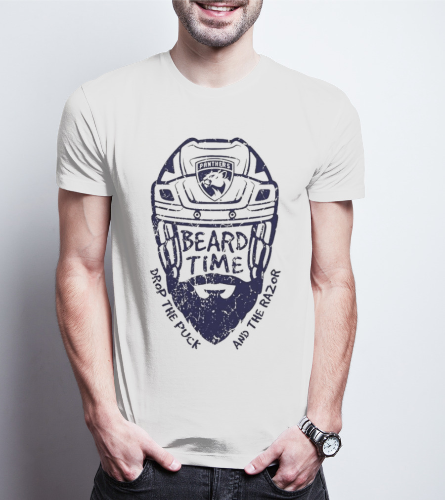 Florida Panthers Beard Time Drop The Puck And The Razor Hockey T-Shirt