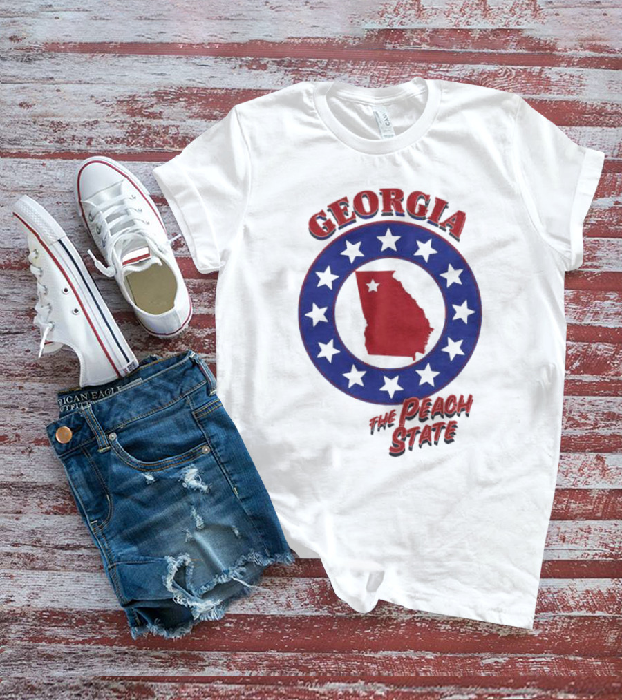 Georgia The Peach State Red And Blue Star Circle T-Shirt