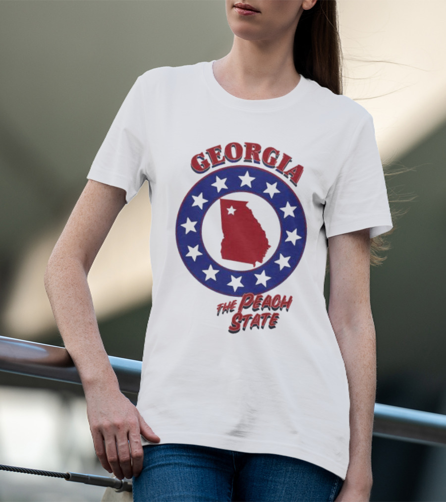Georgia The Peach State Red And Blue Star Circle T-Shirt