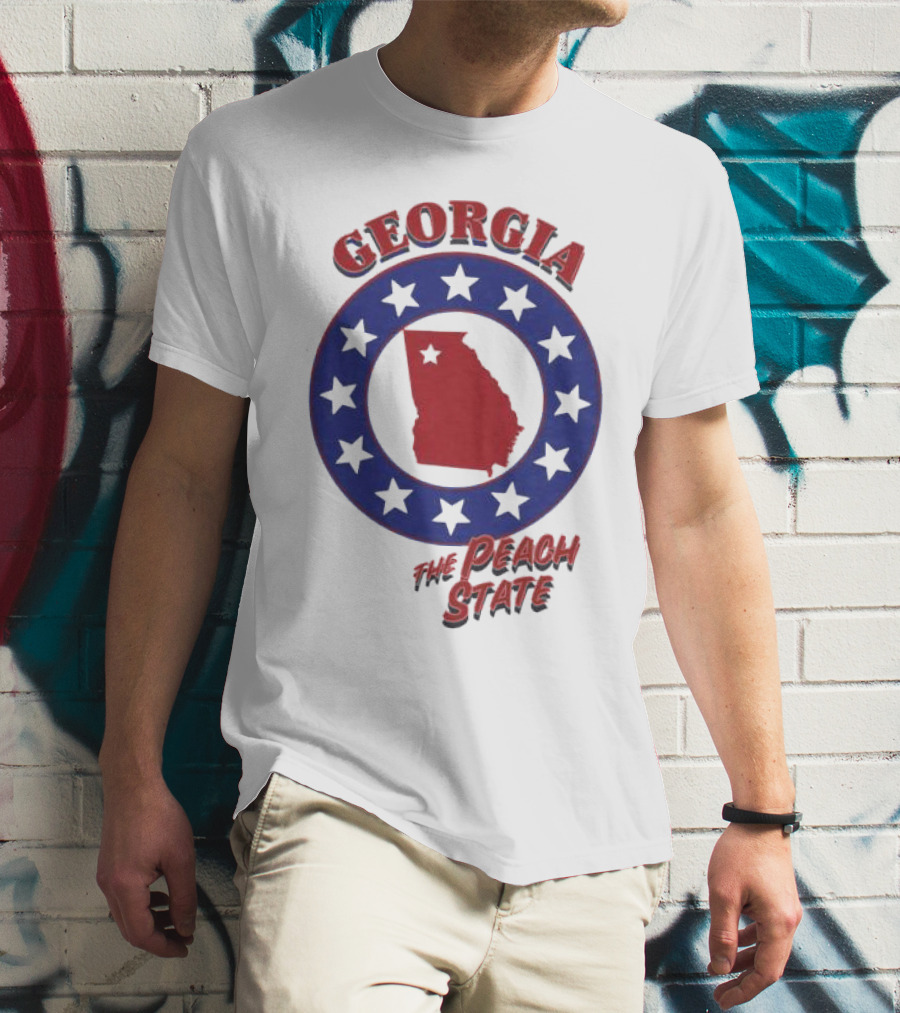 Georgia The Peach State Red And Blue Star Circle T-Shirt