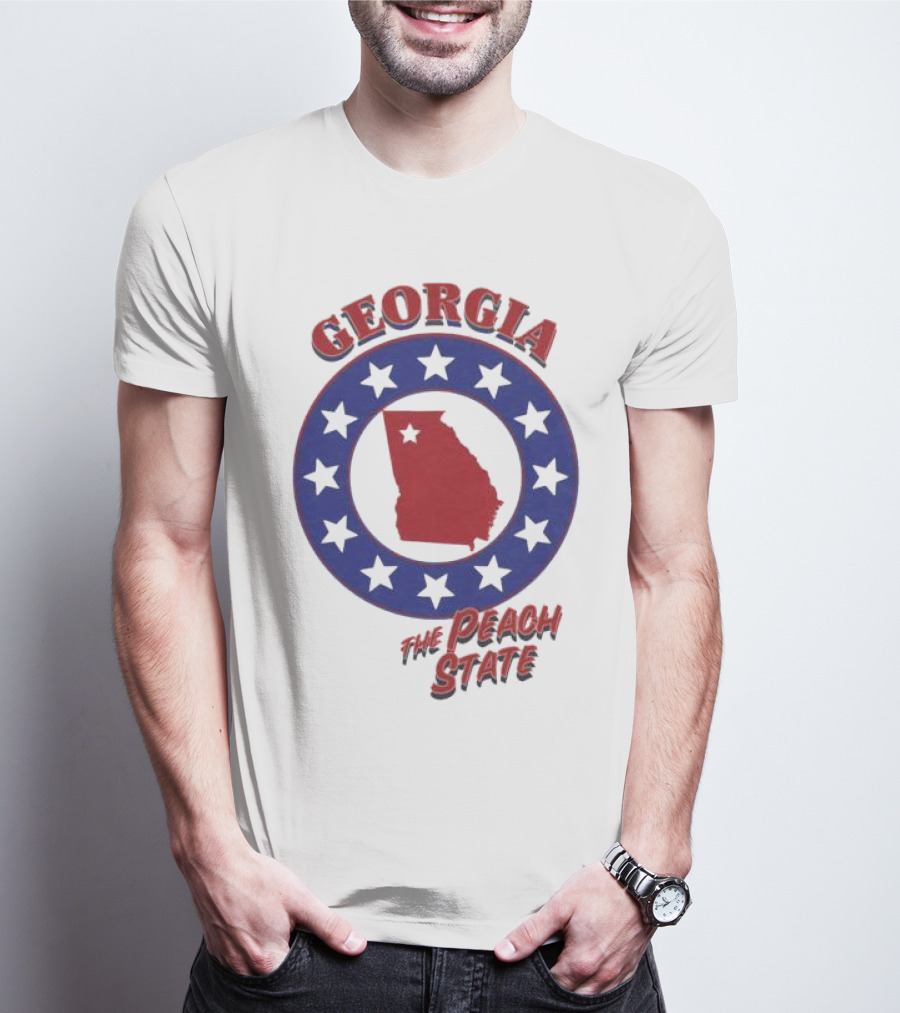 Georgia The Peach State Red And Blue Star Circle T-Shirt