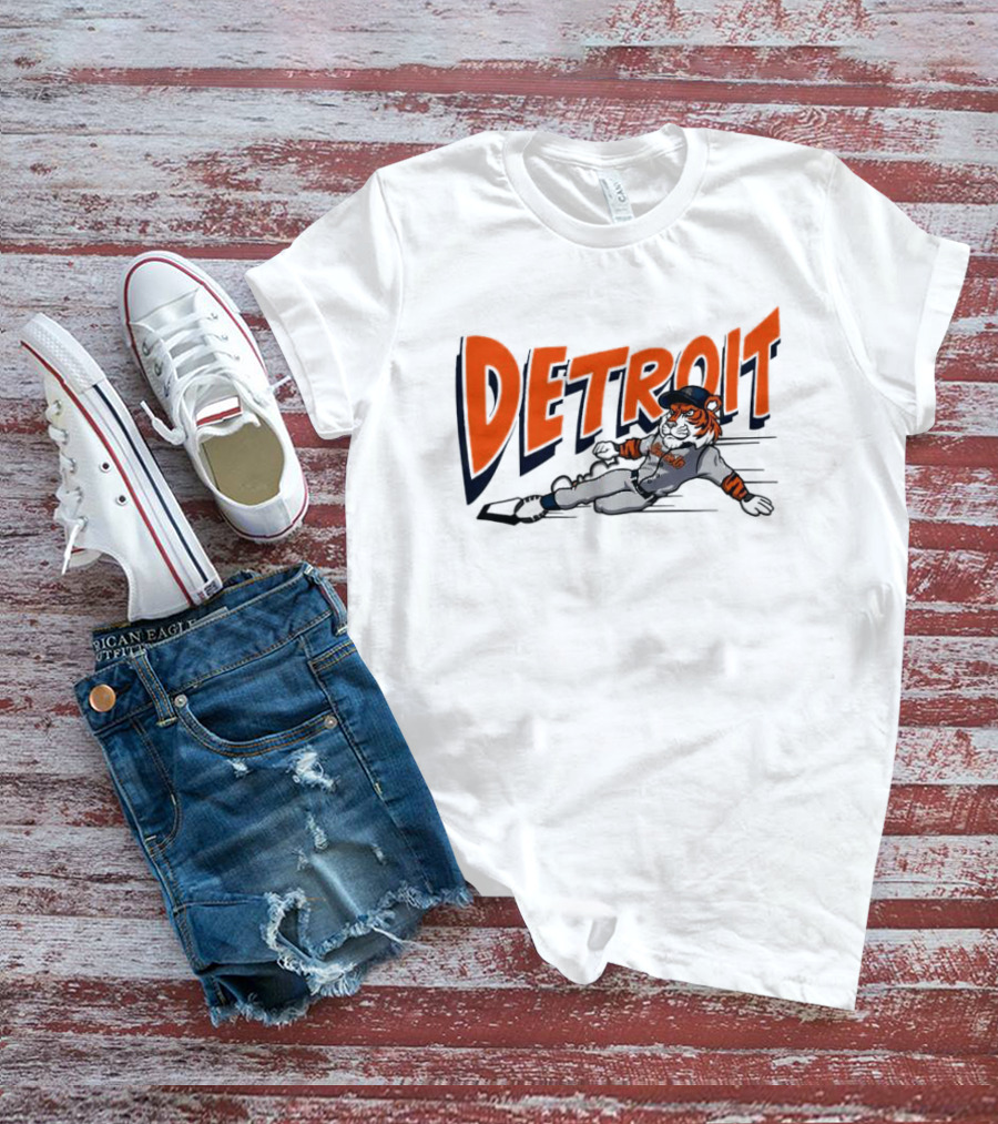 Detroit Sliding Tiger Baseball Player T-Shirt