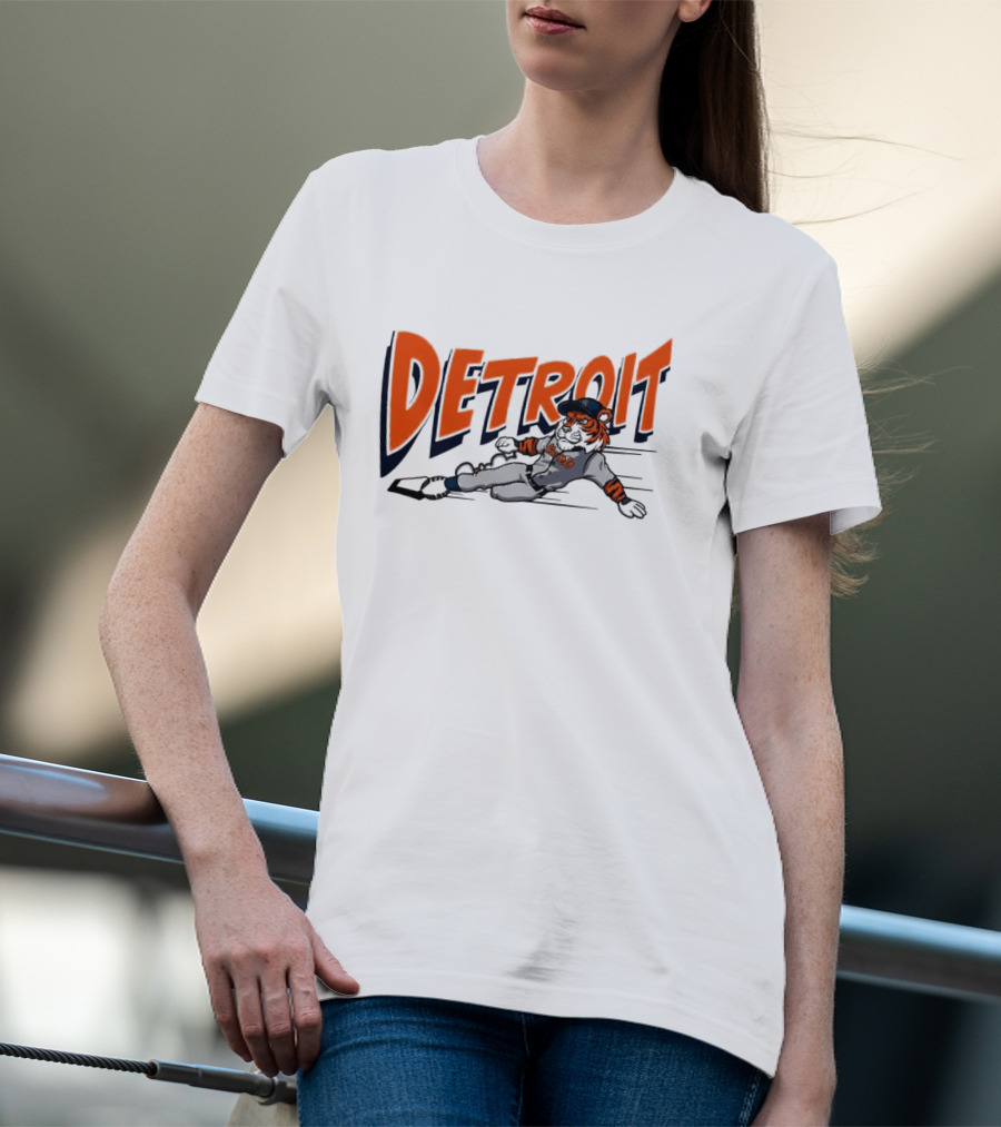 Detroit Sliding Tiger Baseball Player T-Shirt
