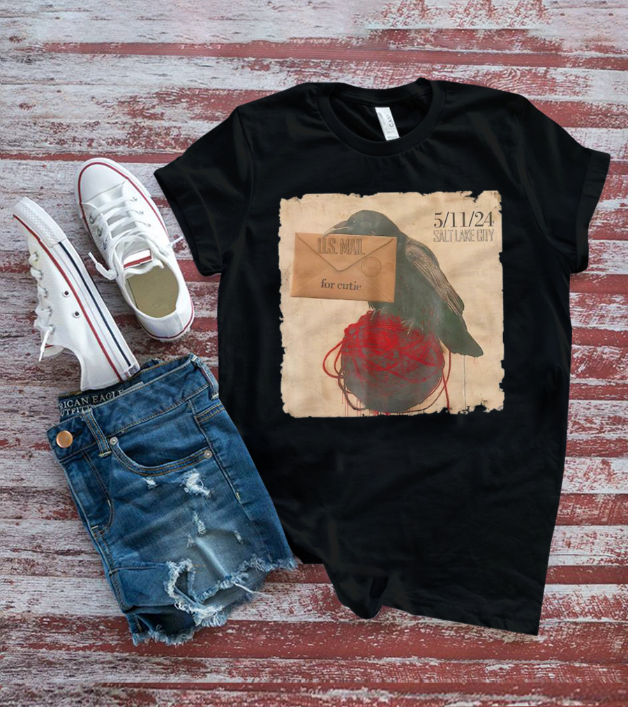 US Mail For Cutie 5/11/24 Salt Lake City Raven With Envelope And Red String T-Shirt