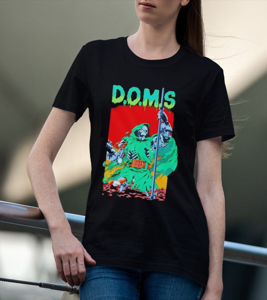 D.O.M.S Skeleton Warrior In Green Cloak Holding Staff T-Shirt