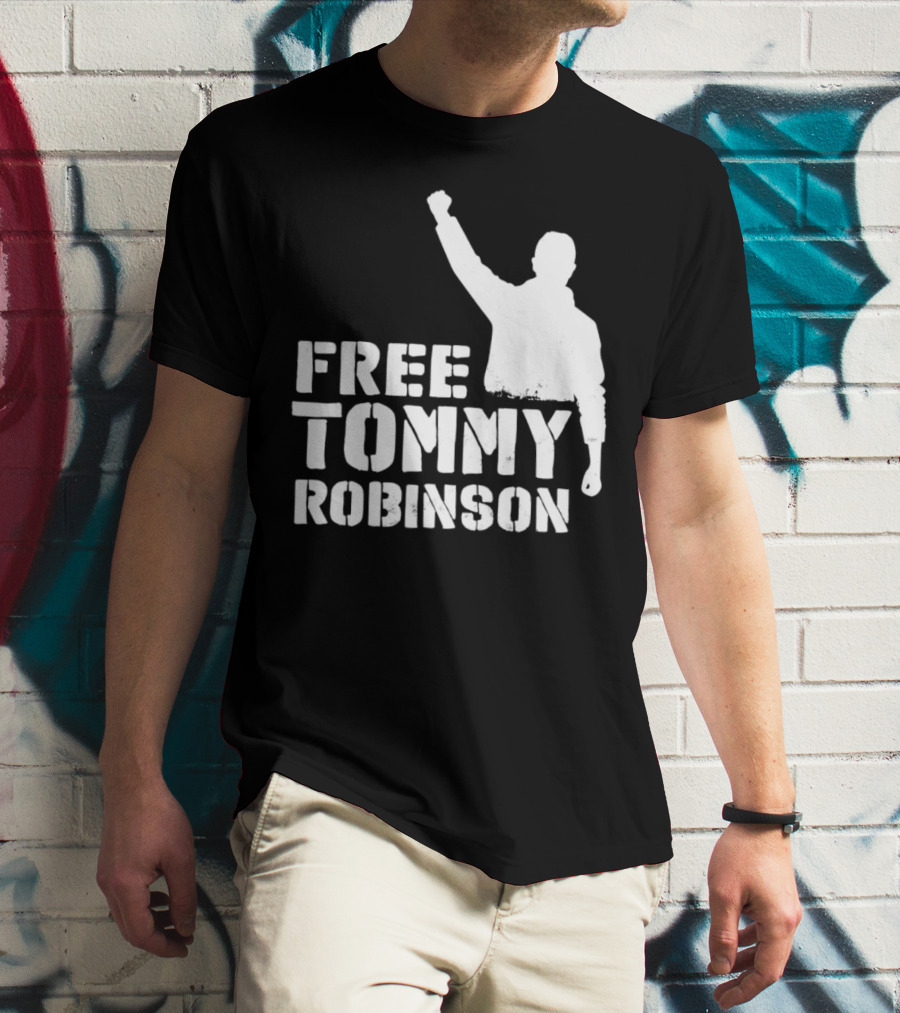 Free Tommy Robinson Silhouette Fist Raised Protest T-Shirt