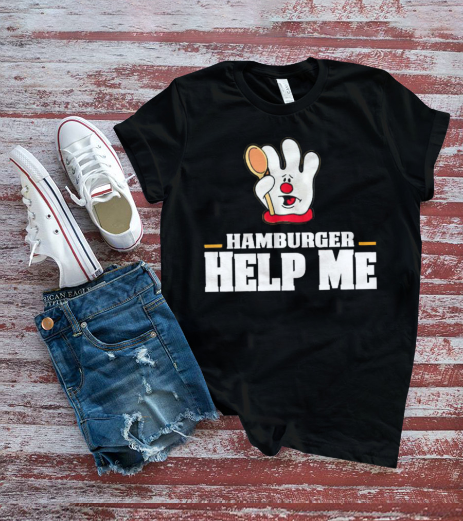 Hamburger Help Me Glove Holding Spoon Retro T-Shirt