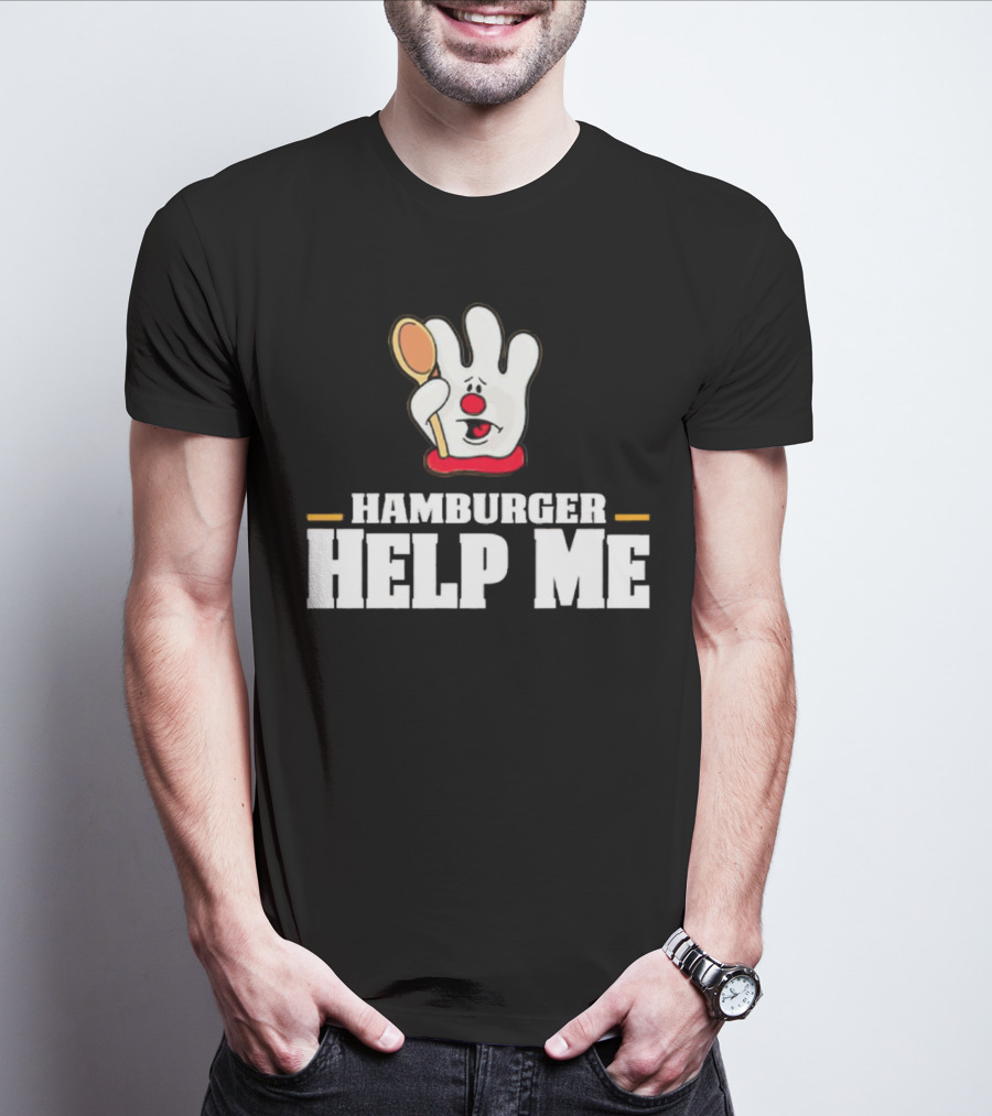 Hamburger Help Me Glove Holding Spoon Retro T-Shirt
