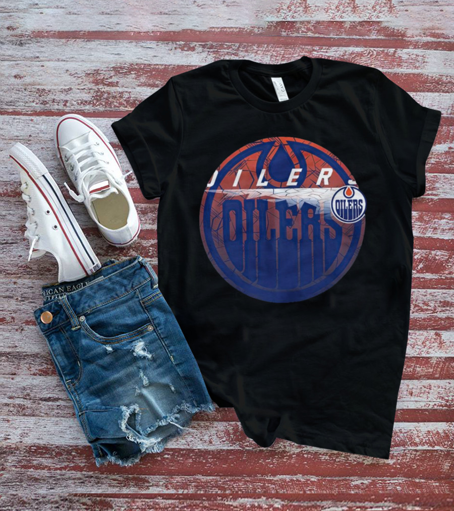 NHL Edmonton Oilers Cracked Ice Logo Hockey Oilers T-Shirt